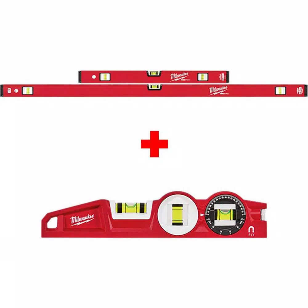 Brand new ๐ Milwaukee 24 In./48 In. REDSTICK Magnetic Compact Box Level Set With 10 In. 360-Degree Locking Die Cast Torpedo Level ๐