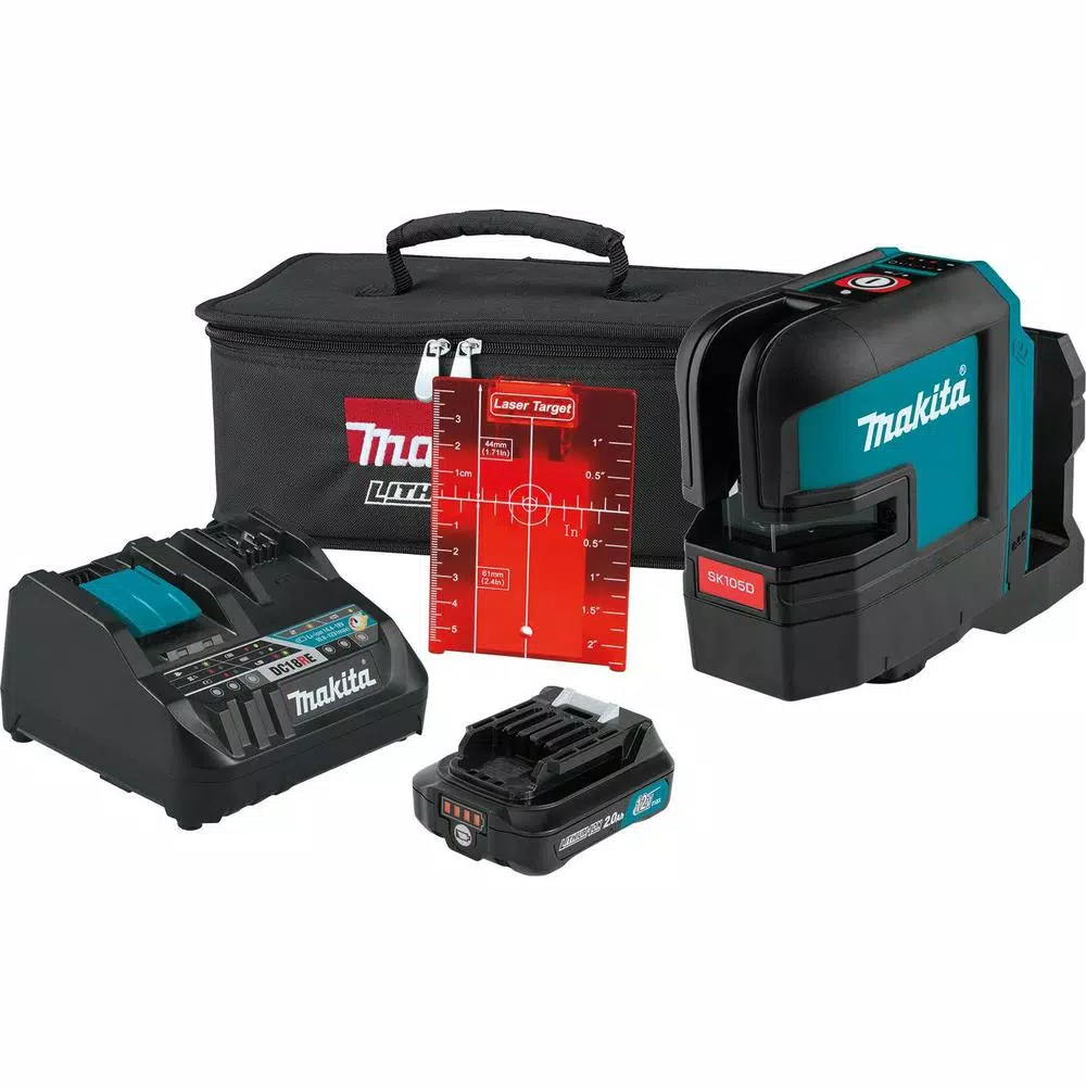 Best Sale 🎉 Makita 12-Volt MAX CXT Self-Leveling Cross-Line Red Laser Kit (2.0 Ah) 💯