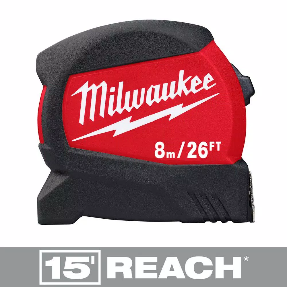 Hot Sale ๐ Milwaukee 8 M/26 Ft. X 1.2 In. Compact Wide Blade Tape Measure With 15 Ft. Reach ๐
