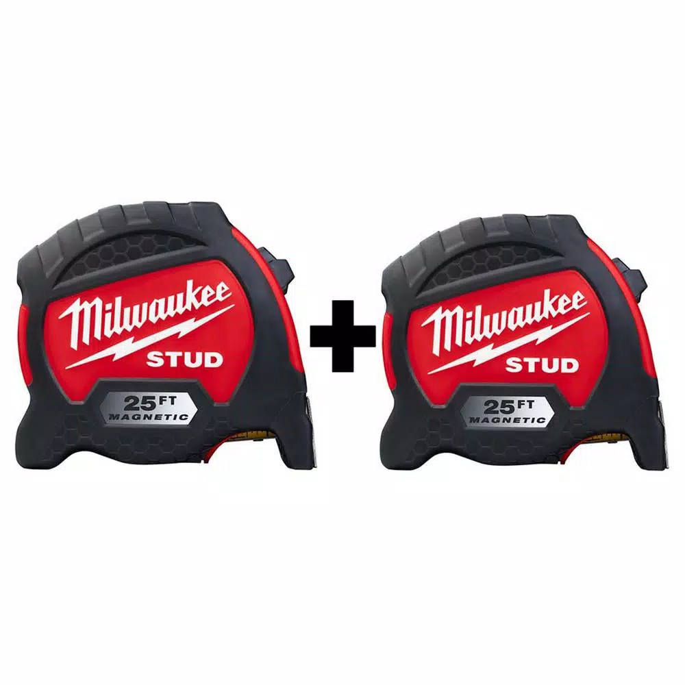 Hot Sale 🔔 Milwaukee 25 Ft. X 1.3 In. Gen II STUD Magnetic Tape Measure With 14 Ft. Standout (2-Pack) ❤️